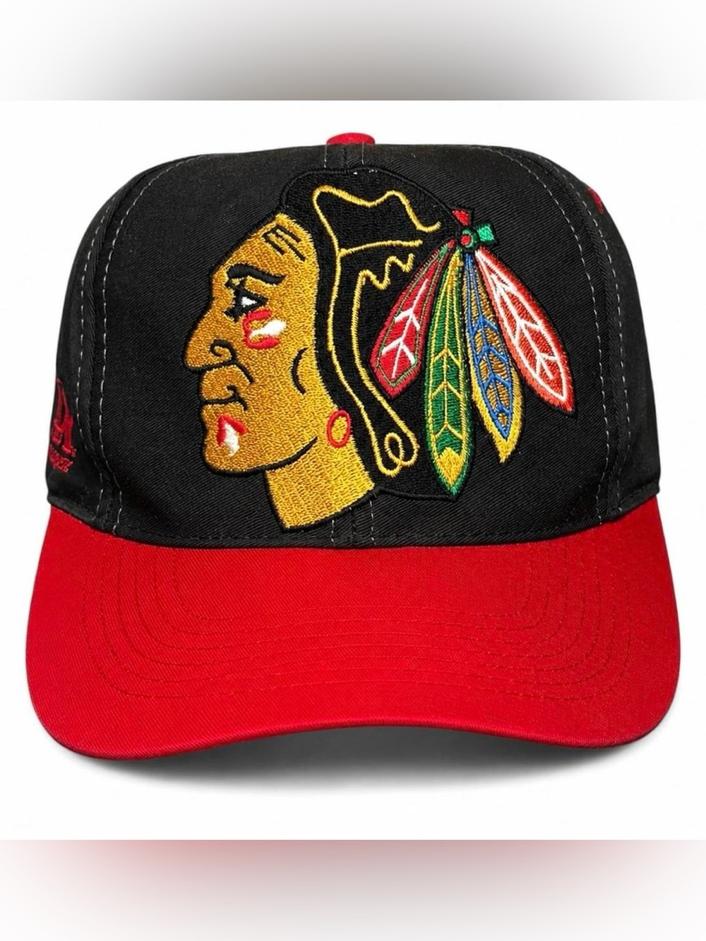 Vintage 90s Chicago Blackhawks Logo Athletic Blockhead NHL Hockey Snapback Hat